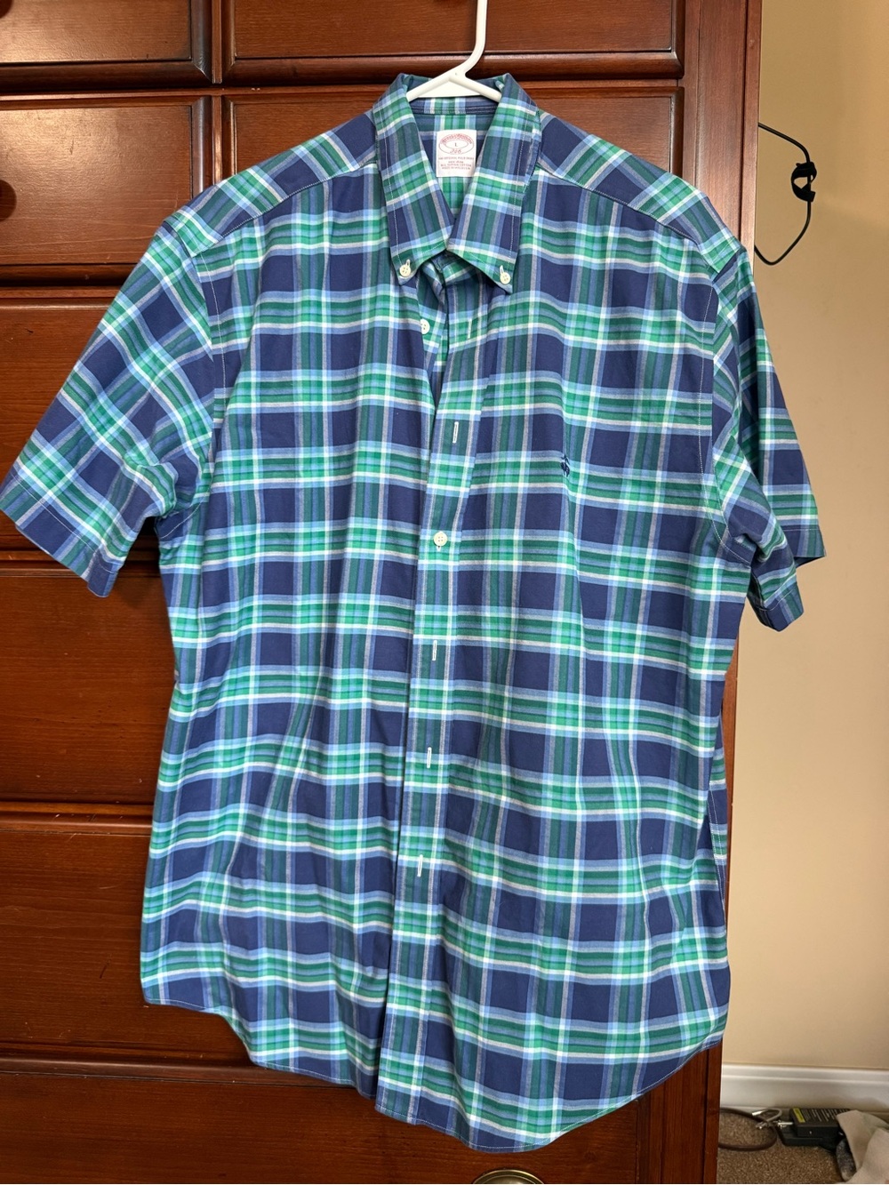 Brooks Brothers Men's Short-Sleeve Button-Down Plaid Shirt - Blue & Green